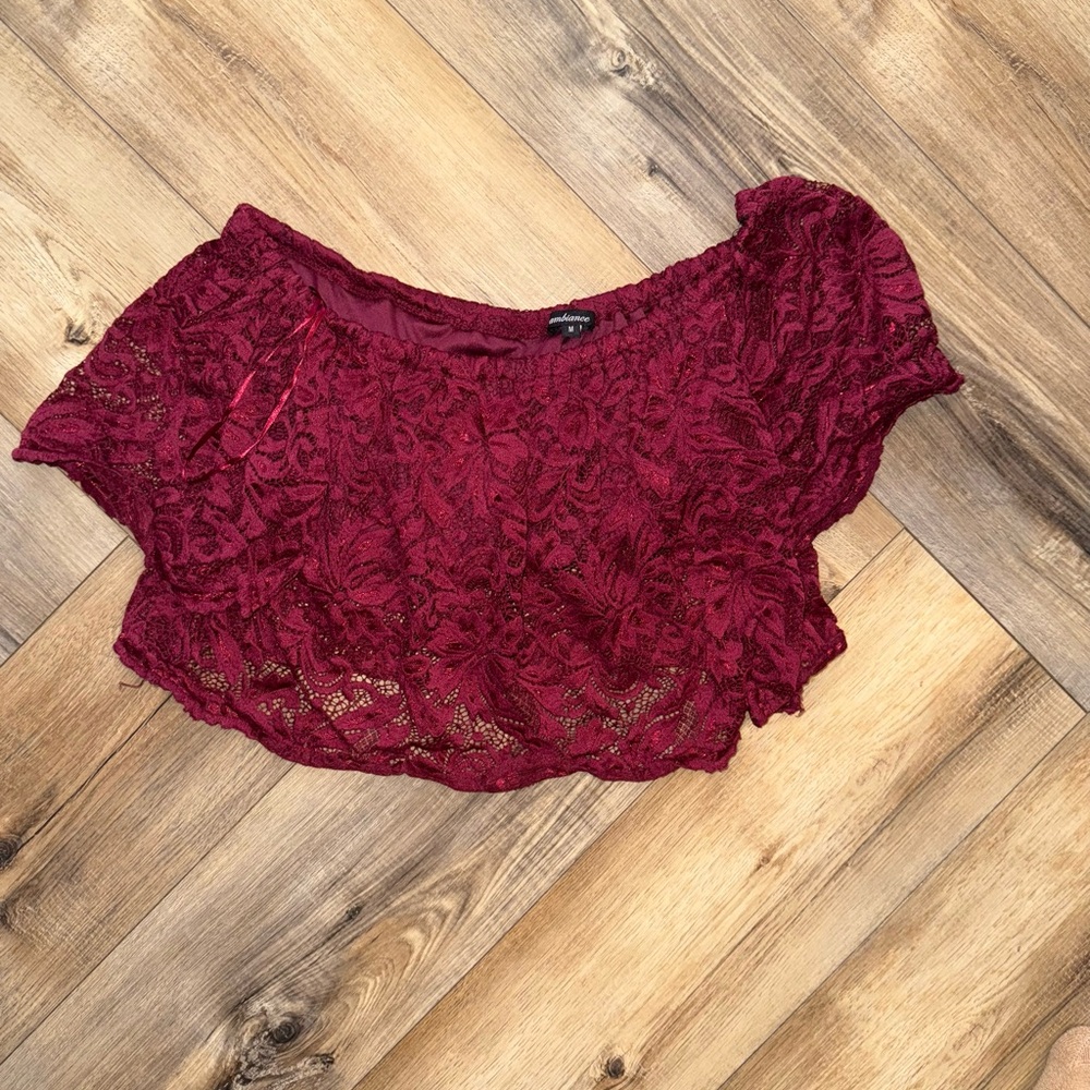 Ambiance Burgundy Lace Crop Top